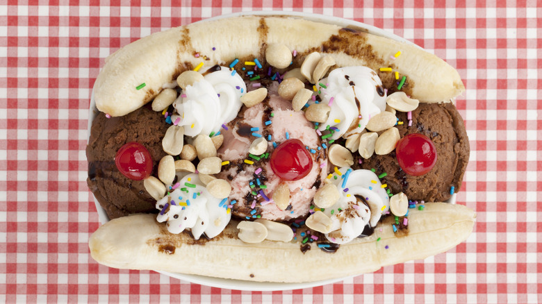 overhead shot of banana split